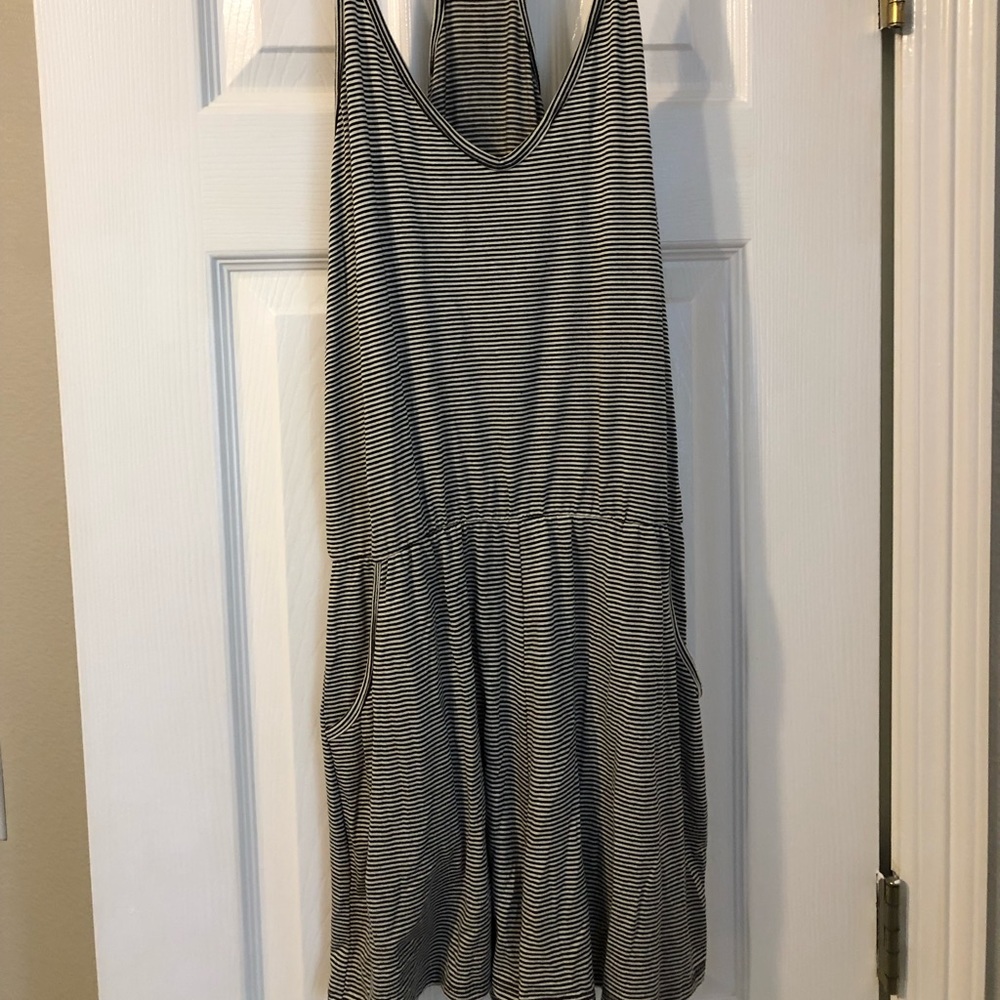 Black and White Striped Romper with pockets